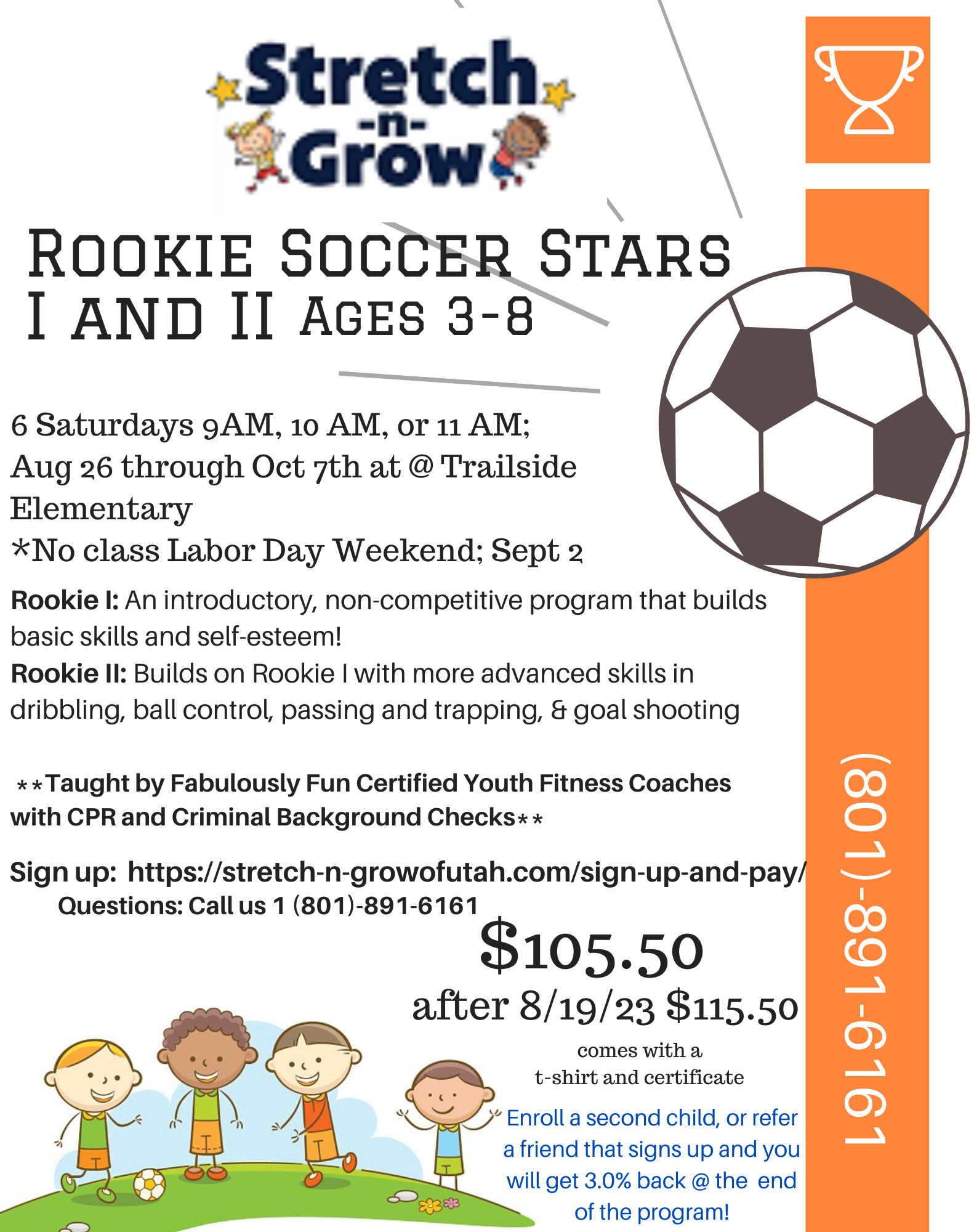 Fall 2023 flyer for Rookie Soccer 1 and 2 in Park City